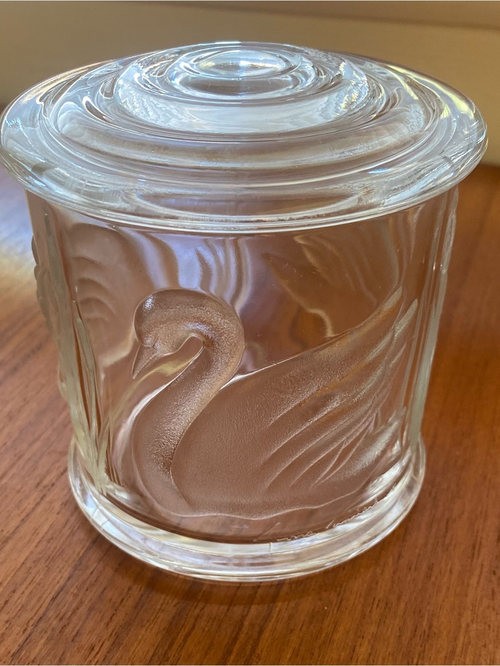 Vintage Gloria Vanderbilt Glass Swan Lidded Jar - Clear Frosted